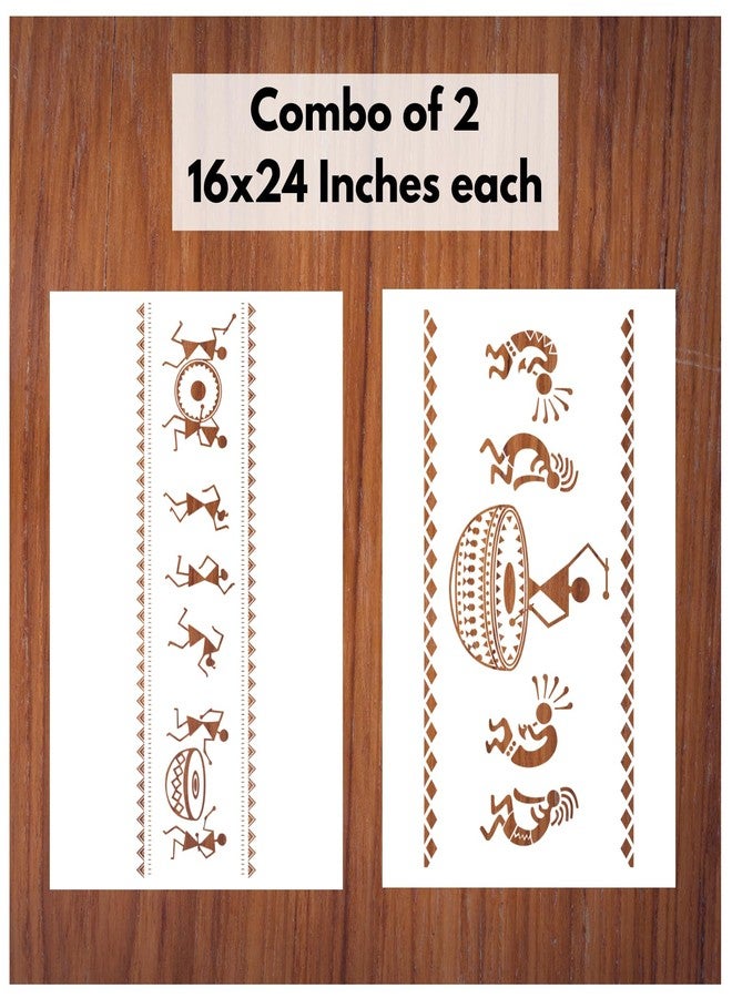 StenCart Combo of 2 Warli Tribal Art & Drum Warli Art Stencils for Wall Painting DIY Reusable Wall Stencil Design for Wall Decoration (16x24 inch) -Pack of 2 - Image 1